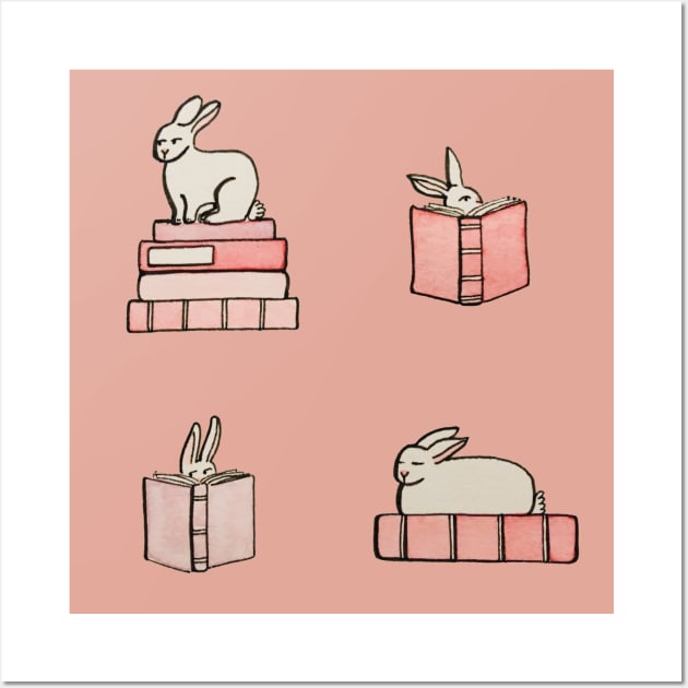 Bunnies & Books Wall Art by BiblioartsbyEmma